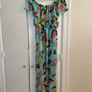 Express tropical off the shoulder high-low dress